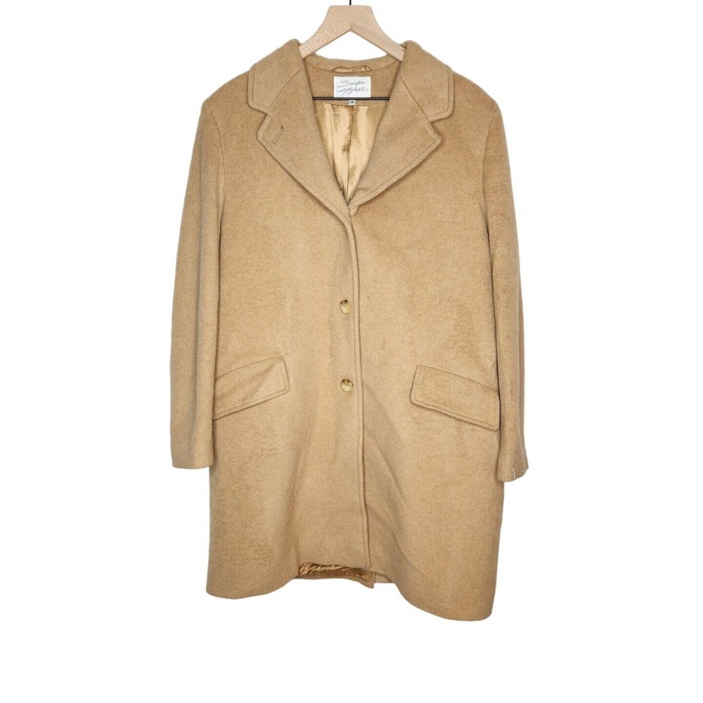 Saxton Hall Camel Hair Peacoat Tan Long Button Up Womens Size 16